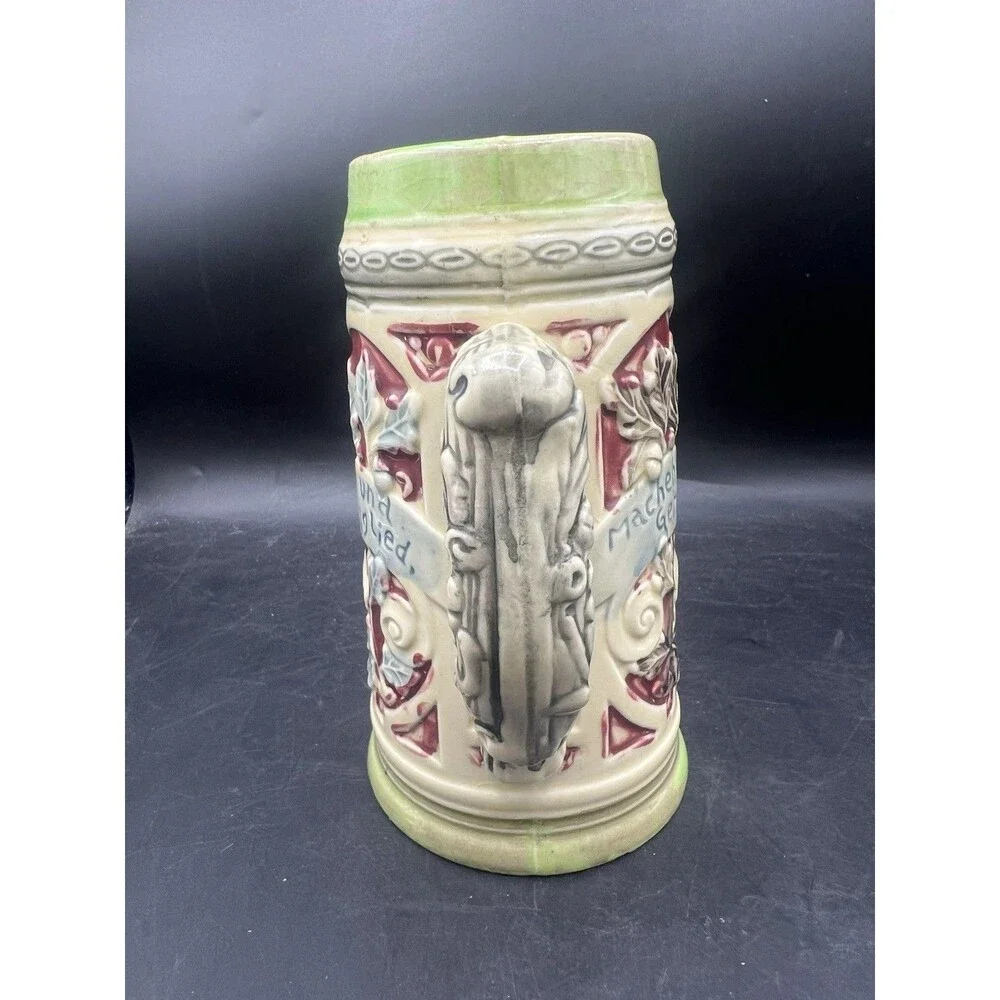 Vintage Japanese Prosit Beer Stein Hand Painted Tavern Scene Mug 7” Made Japan